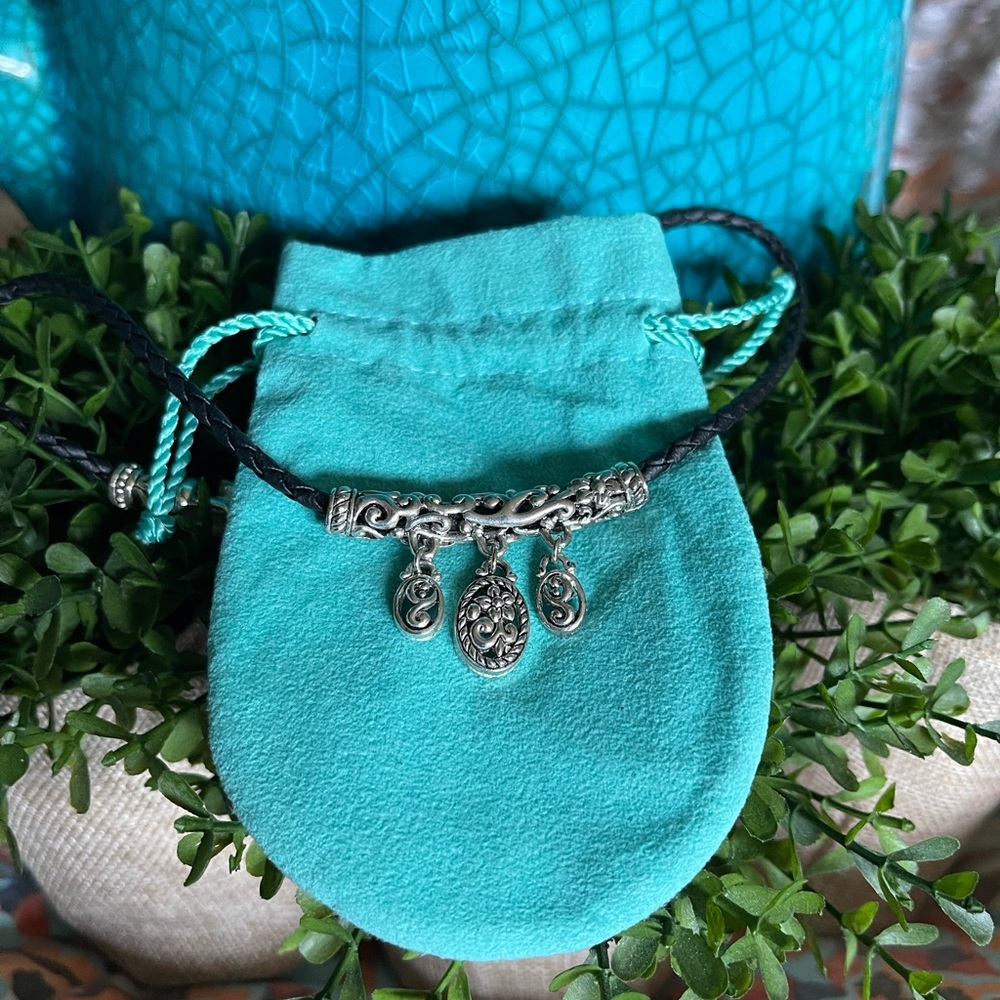 Black Woven Necklace with Silver Charm